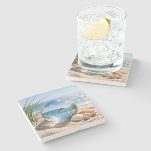 Segelbootreflexion in Glassphäre Steinuntersetzer (Seitenansicht)