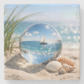 Segelbootreflexion in Glassphäre Steinuntersetzer (Vorderseite)