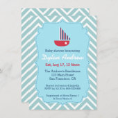 Segelbootseebabydusche, blaues Zickzack Einladung (Vorne/Hinten)