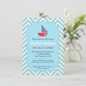 Segelbootseebabydusche, blaues Zickzack Einladung (Stehend Vorderseite)