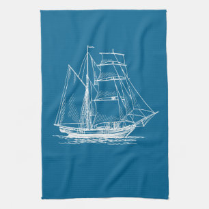 Segelbootsschiff des Geschirrtuchs blaues nautisch Handtuch