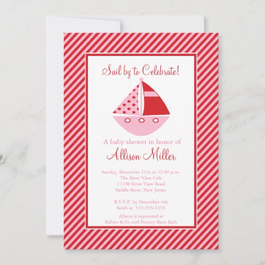 Segelby bis Celebrate Segelboot Babydusche Einladung (Vorderseite)
