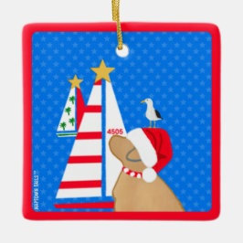 Segelen Santa Yellow Dog und Bird Friends Weihnach Keramikornament