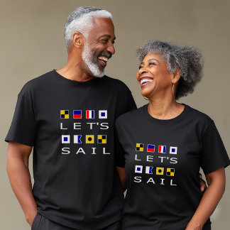 Segelen wir farbenfrohe nautische Flaggen dunkle F T-Shirt