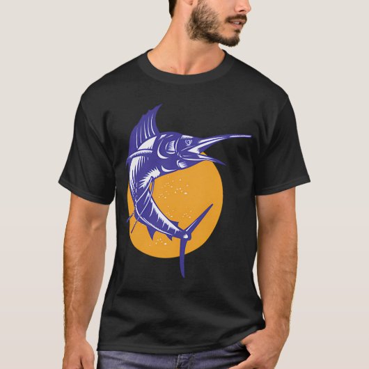 Segelfisch Fisch Springt Retro T-Shirt (Vorderseite)