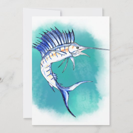 Segelfisch in Aquarellfarbe Einladung (Vorderseite)