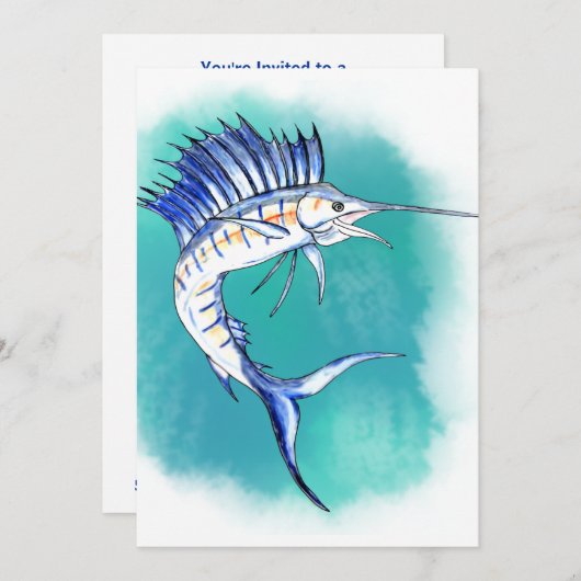Segelfisch in Aquarellfarbe Einladung (Vorne/Hinten)