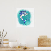 Segelfisch in Aquarellfarbe Poster (Küche)