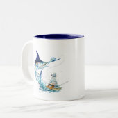 Segelfisch nimmt den Köder Zweifarbige Tasse (Vorderseite Links)