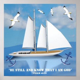 Segeljacht auf ruhigem Wasser mit steil ansteigend Poster