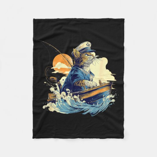 Segelkatze Kapitän Boot Fischen Fleecedecke (Vorderseite)