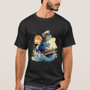 Segelkatze Kapitän Boot Fischen  T-Shirt