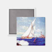 Segeln am Leuchtturm von Albert B. Marks Magnet (Vorderseite/Rückseite)
