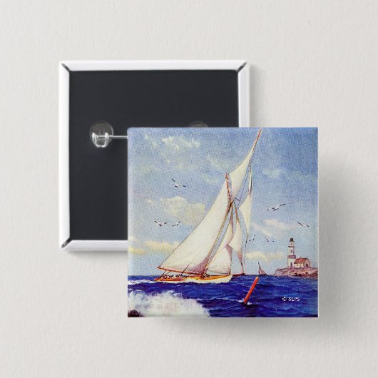 Segeln am Leuchtturm von Albert B. Zeichen Button (Vorne & Hinten)