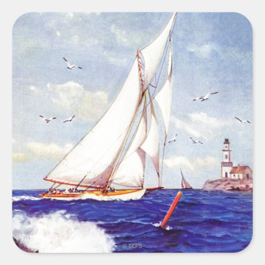 Segeln am Leuchtturm von Albert B. Zeichen Quadratischer Aufkleber (Vorderseite)