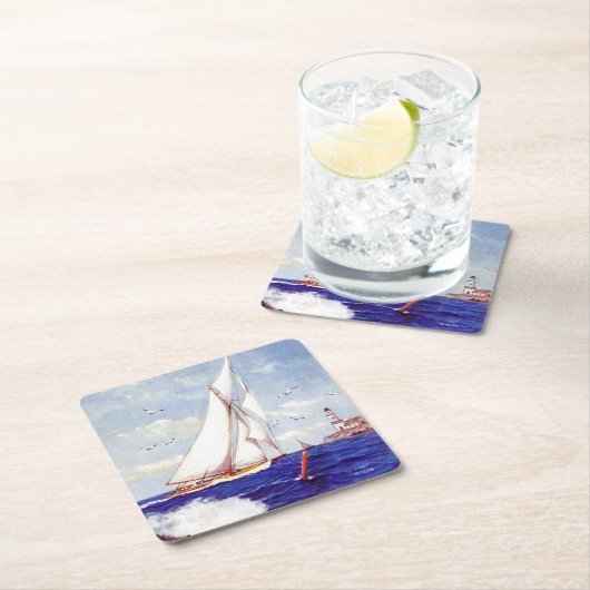 Segeln am Leuchtturm von Albert B. Zeichen Rechteckiger Pappuntersetzer (Vor Ort)