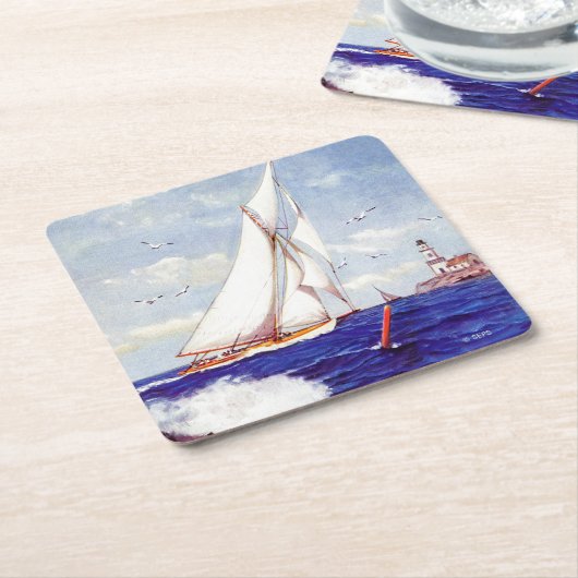 Segeln am Leuchtturm von Albert B. Zeichen Rechteckiger Pappuntersetzer (angewinkelt)