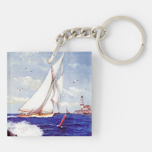 Segeln am Leuchtturm von Albert B. Zeichen Schlüsselanhänger (Rückseite)
