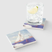 Segeln am Leuchtturm von Albert B. Zeichen Steinuntersetzer (Seitenansicht)