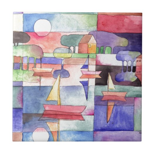 SEGELN AUF DEM WASSERBOOT Aquarellfärbung Fliese (Vorderseite)