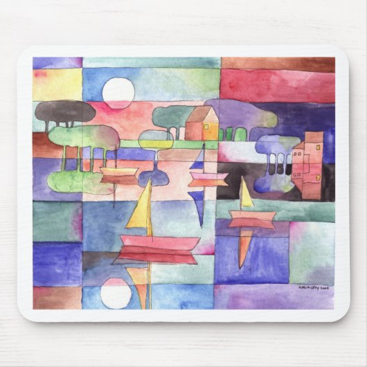 SEGELN AUF DEM WASSERBOOT Aquarellfärbung Mousepad (Vorne)