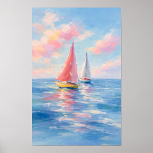 Segeln auf den Zuckerwatte-Meeren Wasserfarbdruc Poster
