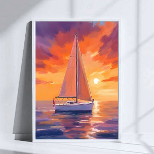 Segeln bei Sonnenuntergang   Küstenozeanmalerei Poster
