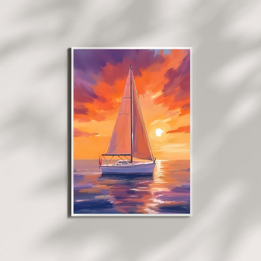 Segeln bei Sunset | Gemälde am Küstenmeer Poster