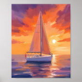 Segeln bei Sunset | Gemälde am Küstenmeer Poster (Vorne)