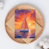 Segeln bei Sunset | Gemälde am Küstenmeer Postkarte