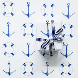 Segeln Blue Anchor und Life Ring Nautic Geschenkpapier Set