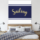 SEGELN Elegant Navy Blue White Racing Streifen Leinwanddruck (Insitu (Schlafzimmer))