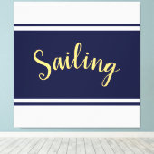 SEGELN Elegant Navy Blue White Racing Streifen Leinwanddruck (Insitu (Holzboden))