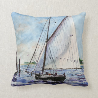 Segeln entlang Kunst-Segelboot-Aquarell Kissen