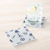 Segeln Illustration Big Pattern Navy Blau Glasuntersetzer (Schrägansicht)