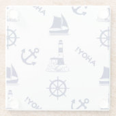 Segeln Illustration Big Pattern Navy Blau Glasuntersetzer (Rückseite)