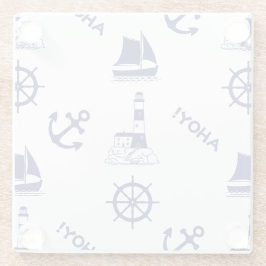 Segeln Illustration Big Pattern Navy Blau Glasuntersetzer (Rückseite)