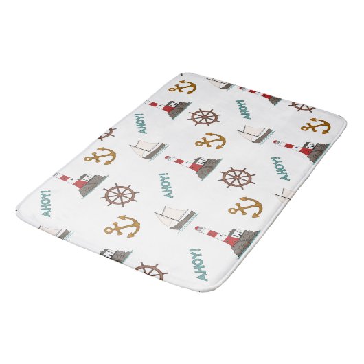 Segeln Illustration Big Patternfarbe+Weiß Badematte (Schrägansicht)