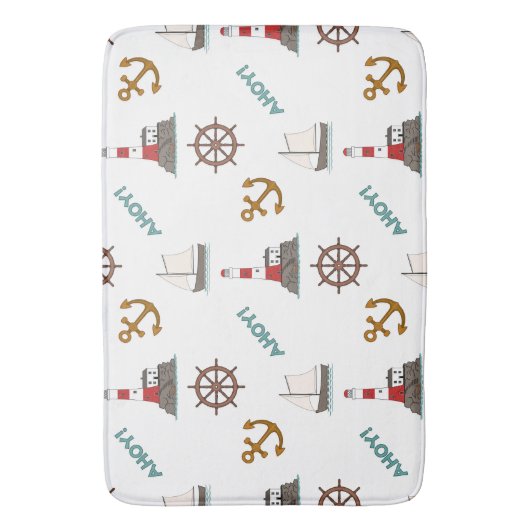 Segeln Illustration Big Patternfarbe+Weiß Badematte (Vorderseite Vertikal)