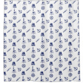 Segeln Illustration Rpt Pattern Navy Blue+White Duschvorhang (Vorderseite)