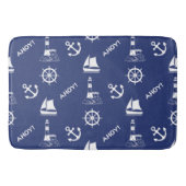 Segeln Illustrative Big Ptn White + Navy Blue Badematte (Vorderseite)
