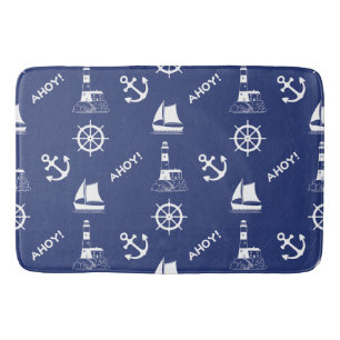 Segeln Illustrative Big Ptn White + Navy Blue Badematte