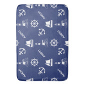 Segeln Illustrative Big Ptn White + Navy Blue Badematte (Vorderseite Vertikal)