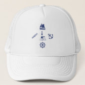 Segeln Illustrative Design Navy Blue+Transparent Truckerkappe (Vorderseite)
