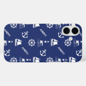 Segeln illustrierendes Muster White+Navy Blue Case-Mate iPhone Hülle (Rückseite (Horizontal))