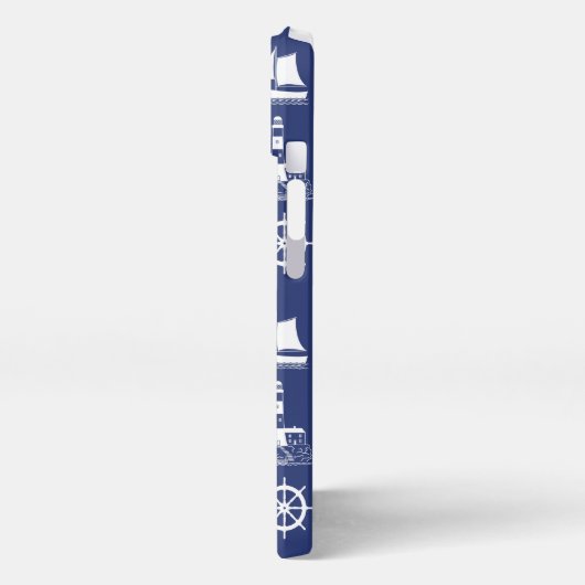 Segeln illustrierendes Muster White+Navy Blue iPhone Hülle (Linke Seite)