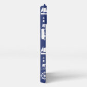 Segeln illustrierendes Muster White+Navy Blue iPhone Hülle (Rechte Seite)