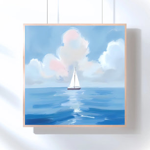 Segeln in Blau   Küstensegelboot-Ozeanmalerei Poster