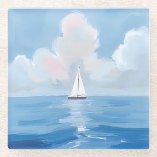 Segeln in Blue | Küstenschiff Ozeanmalerei Glasuntersetzer (Vorderseite)