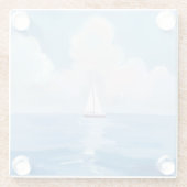 Segeln in Blue | Küstenschiff Ozeanmalerei Glasuntersetzer (Rückseite)